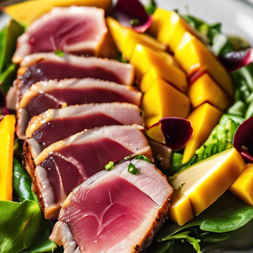 Homemade dish Tuna with mango